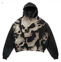Felpa con cappuccio goth con stampa esplosiva di lettere e teschi, stile casual per uomo, marchio Valstrend shop.