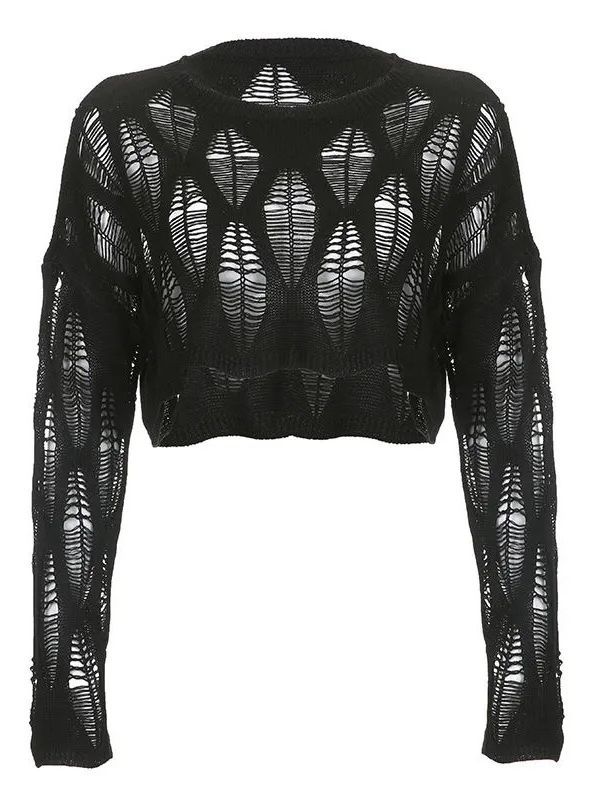 Maglione donna Valstrend see-through con strappi, design trendy e leggero, ideale per look casual e alla moda.