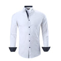 Camicia uomo in cotone elasticizzato Valstrend, stile primavera e autunno, mostra il colletto e i bottoni sulla parte frontale.