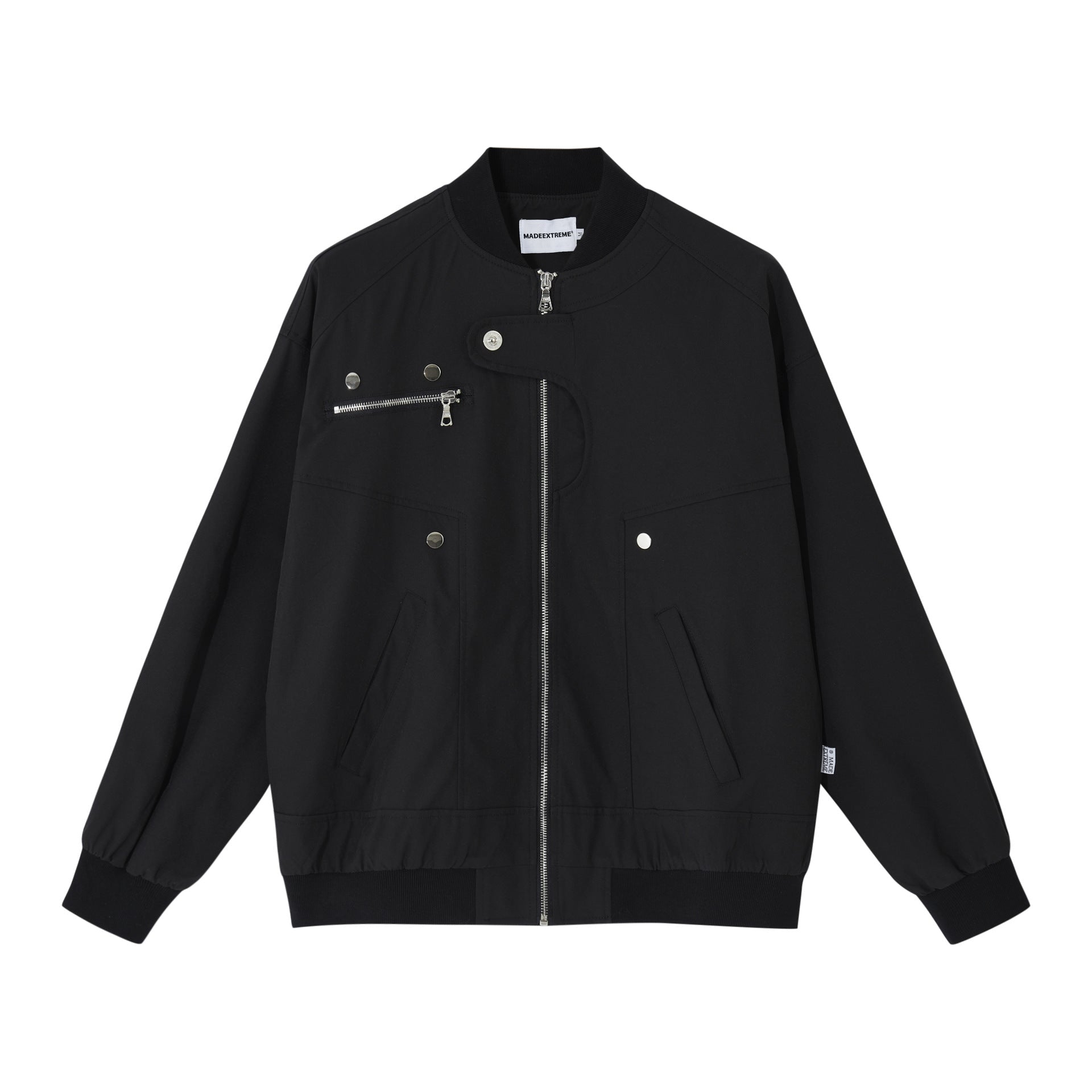 Giacca in tessuto autunnale da uomo e donna Valstrend, con cuciture e stile flight suit, fronte con zip e tasche frontali.