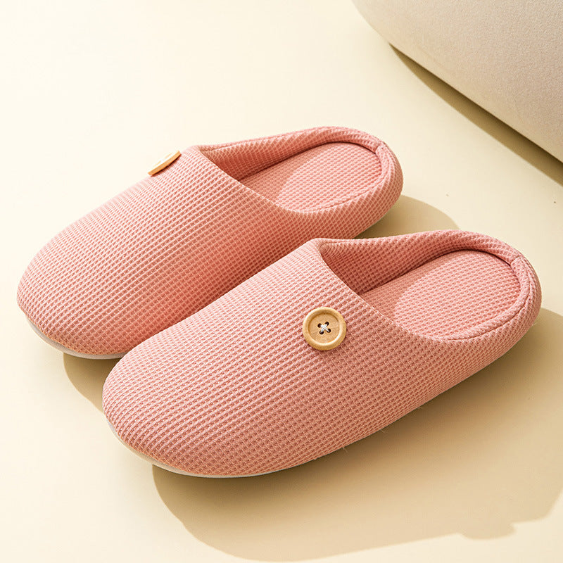 Simple Japanese And Korean Home Silent Four Seasons Soft Bottom Button Warm Interior Home Warm Slippers