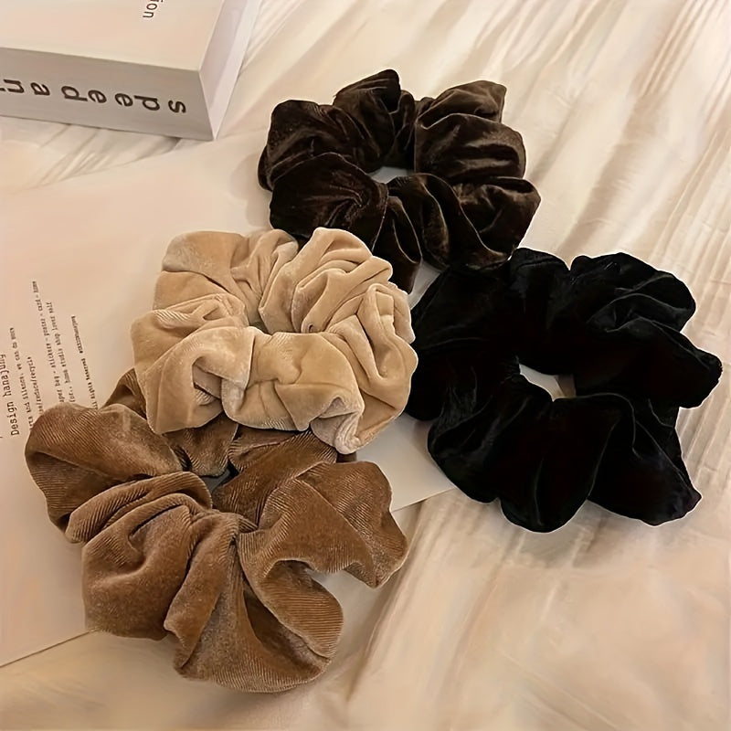 Boho Chic 4pcs Velvet Hair Scrunchies - Elastic Ponytail Holders for Women, Perfect Gift for Her