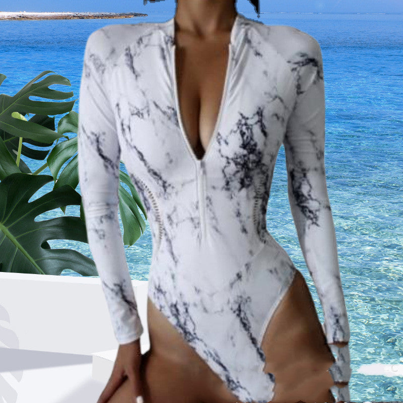 Costume da bagno a maniche lunghe Valstrend, muta da surf con zip, tessuto elasticizzato per sport acquatici.