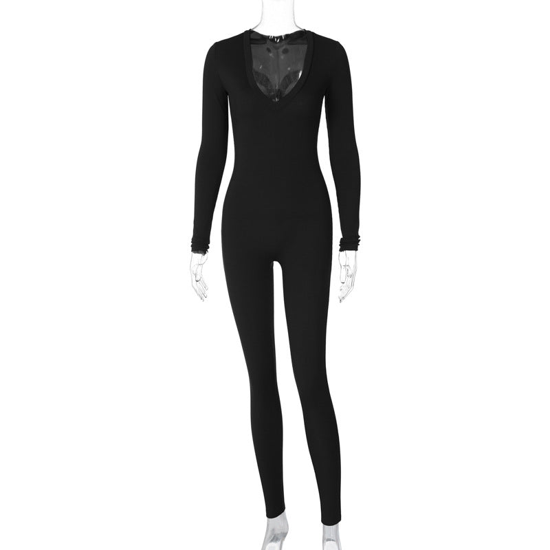 Tuta sportiva slim fit a maniche lunghe in tinta unita Valstrend, vestibilità aderente e stile sportivo, vista frontale