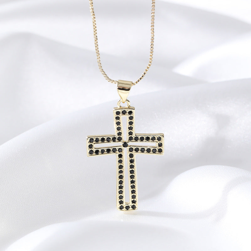European And American Style Women Pendant Necklace Copper Plated Real Gold Inlaid Zircon Necklace