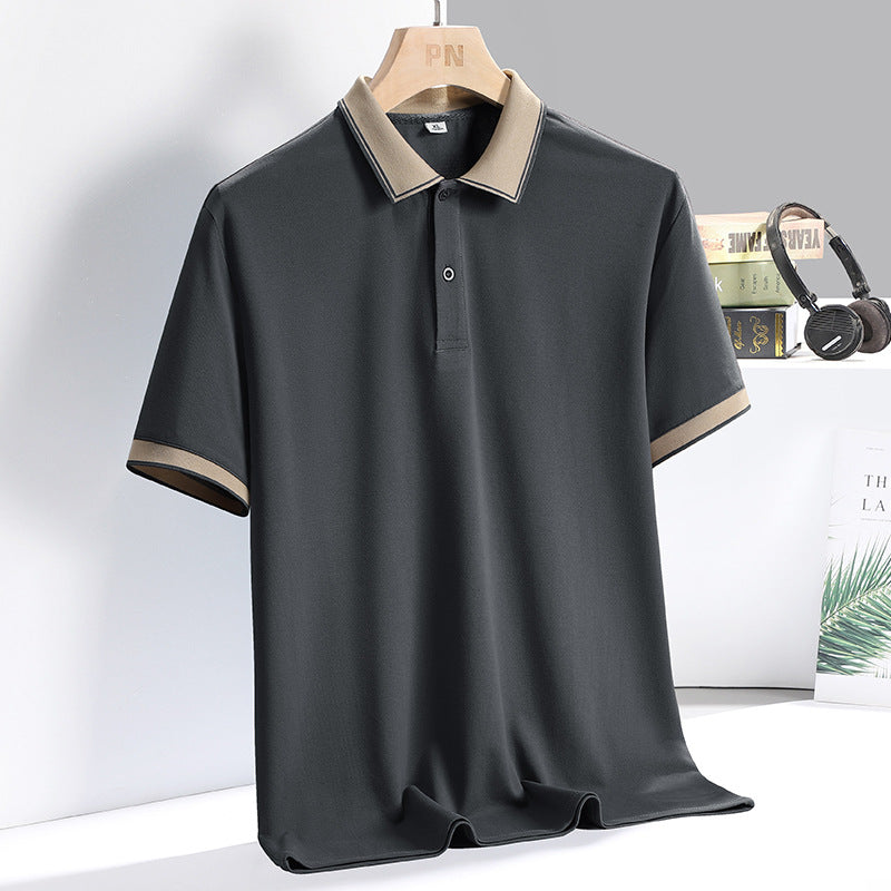 Camicia estiva da uomo Valstrend in seta gelata, maniche corte, stile casual e business, tessuto leggero e fresco.