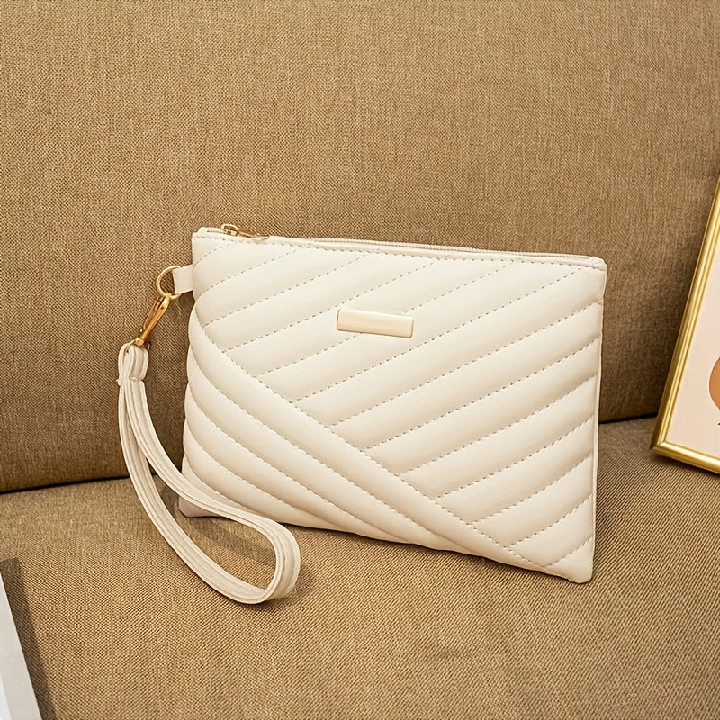 Chic PU Leather Wristlet Clutch Purse For Girls, Elegant Embroidered Handbag With Detachable Strap For Casual Daily Use