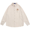 Three-dimensional Decoration Flower Vertical Stripes Long Sleeve Men's Spring And Autumn Loose Lapels Shirt