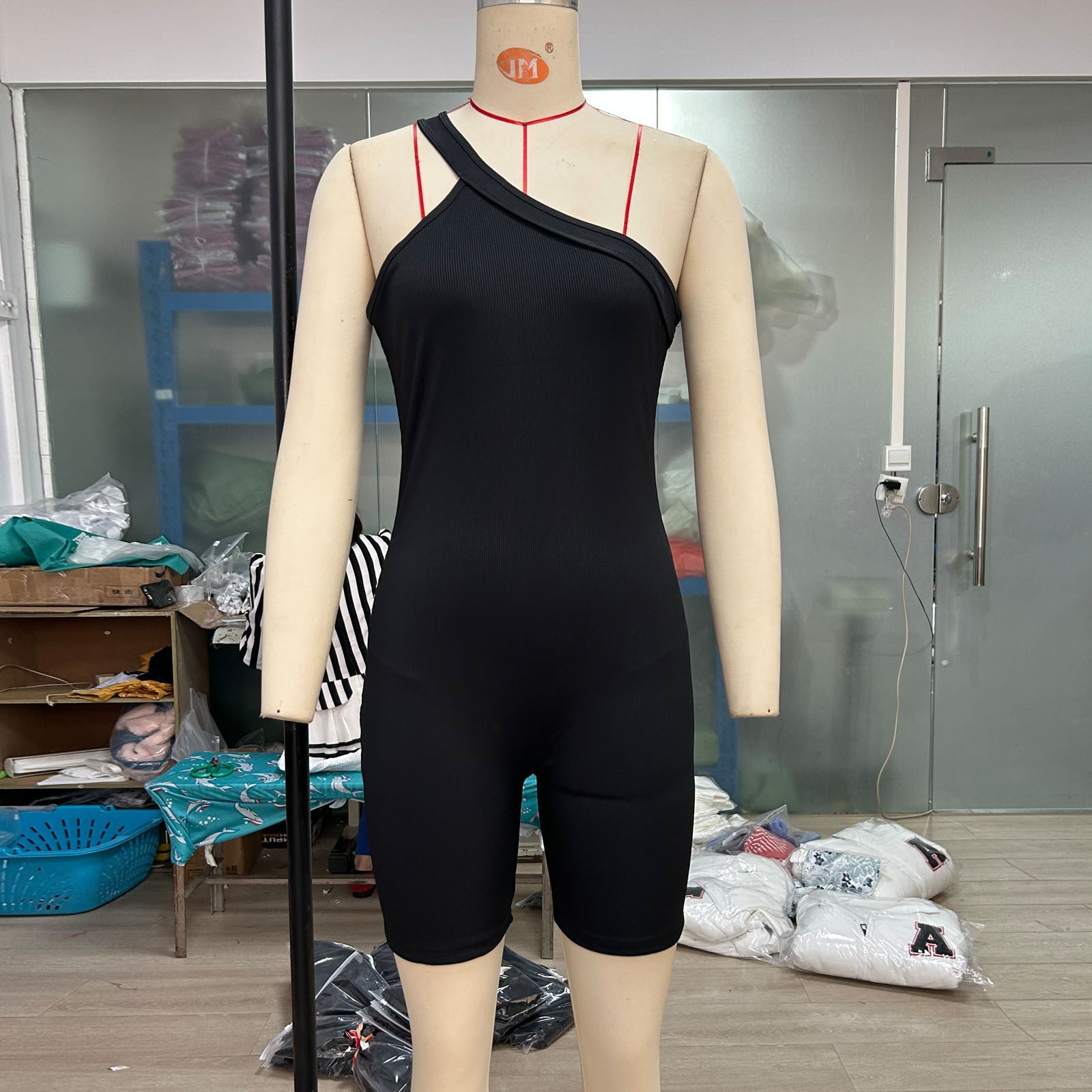 Women's Fashion Casual Thread One Shoulder Sleeveless Slim Fit Hip Raise Jumpsuit