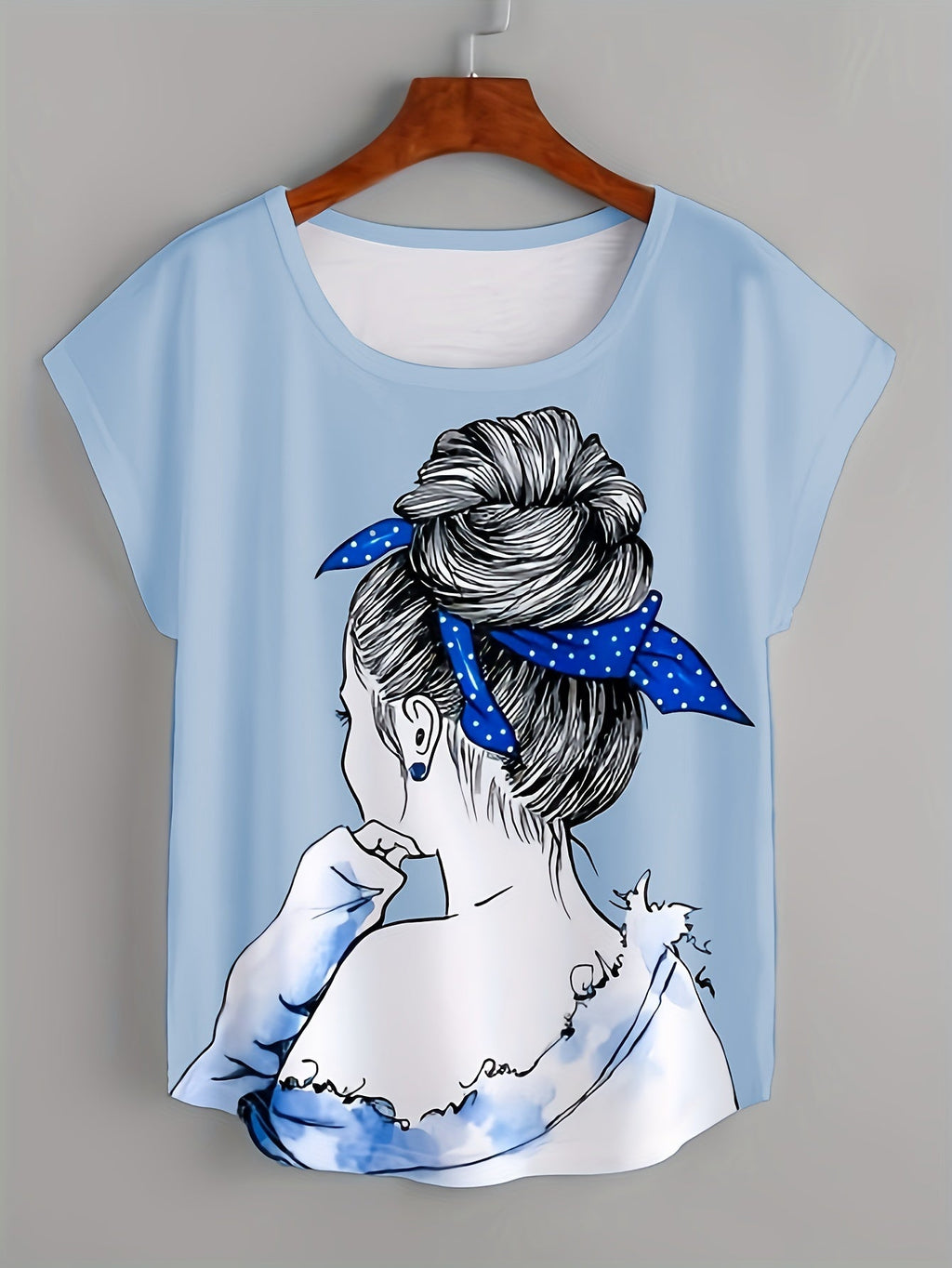 T-shirt donna Valstrend con stampa ritratto, manica corta, scollo rotondo, perfetto per primavera ed estate, abbigliamento casual