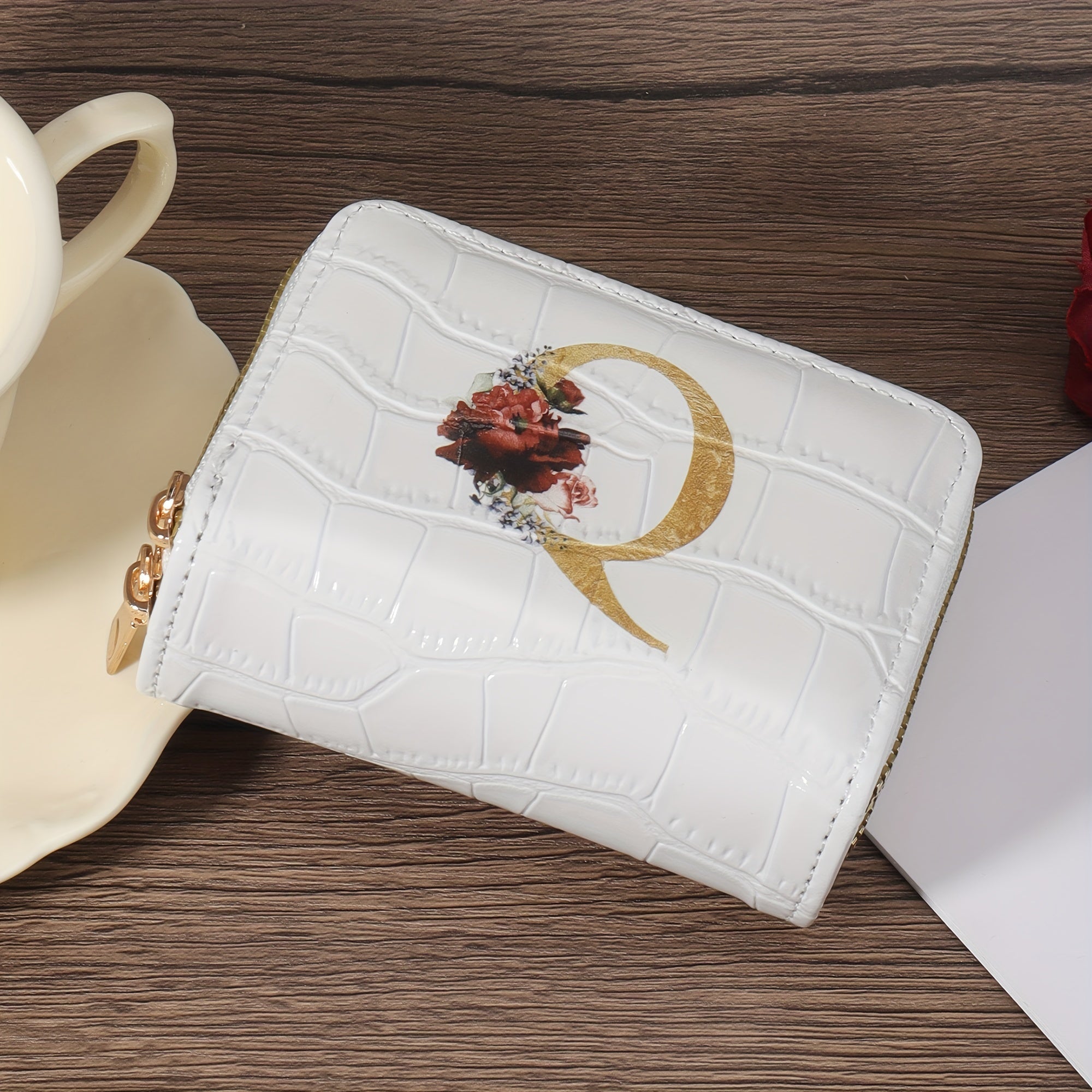 Portafoglio portacarte Valstrend con motivo floreale, compatto e con cerniera, ideale per donne e uomini, design ad accordion.
