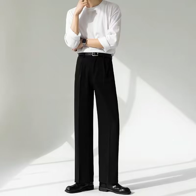 Pantaloni larghi da donna Valstrend, pantaloni dritti con drappeggio, tessuto non stirato, stile casual e comodo.