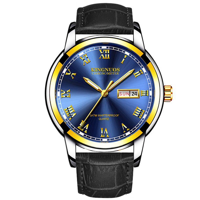 Orologio da polso Valstrend a doppio calendario in acciaio, stile business, senza meccanismo, cinturino resistente.