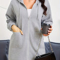 Ladies Fashion Casual Conservative Essence Women'S Front Zipper And Drawstring Design Sweatshirt Fashionable Two Front Pockets Mid-Length Hooded Zipper Jacket