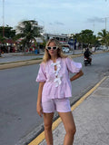 Women's Summer Fashion Striped Top Shorts Suit