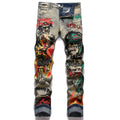 Jeans da uomo Valstrend shop con dettagli di stampa e tintura, vestibilità classica e stile moderno, vista frontale.