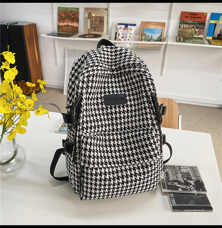 Zaino grande in stile houndstooth Valstrend, resistente, versatile, con design semplice e capiente, ideale per uso quotidiano.