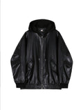 Giacca di pelle di alta qualità in stile koreano, modello loose trendy, di marca Valstrend Shop, vista frontale.