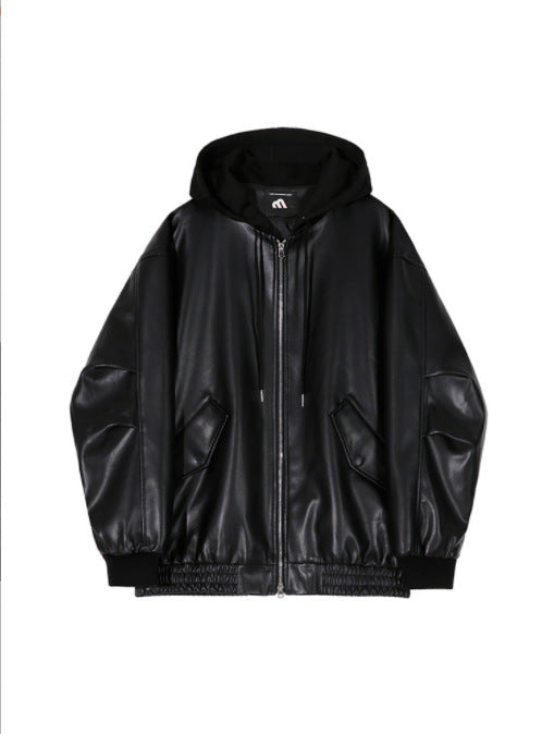 Giacca di pelle di alta qualità in stile koreano, modello loose trendy, di marca Valstrend Shop, vista frontale.