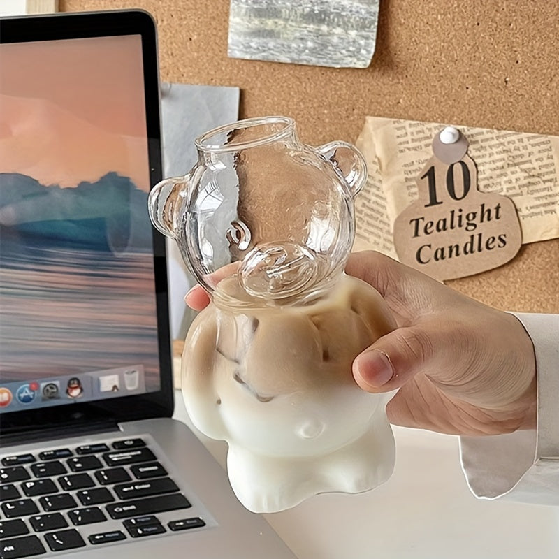 1pc Cocktail Glass Bear Shape Insulated Cute Teddy Bear Glass, Multipurpose Latte, Juice, Milk, Water Cup, Hand Wash Only, Reusable Tall Glass Beverage Container