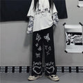 Pantaloni larghi a vita alta donna Valstrend con stampa farfalla retrò, stile casual e comodo, tessuto leggero e morbido.