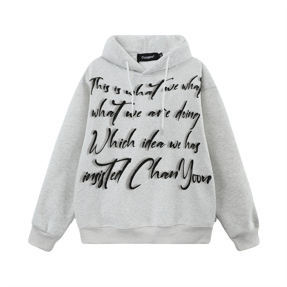 Felpa con cappuccio da uomo Valstrend, design street dark, stampa letter art, vestibilità ampia e casual invernale.