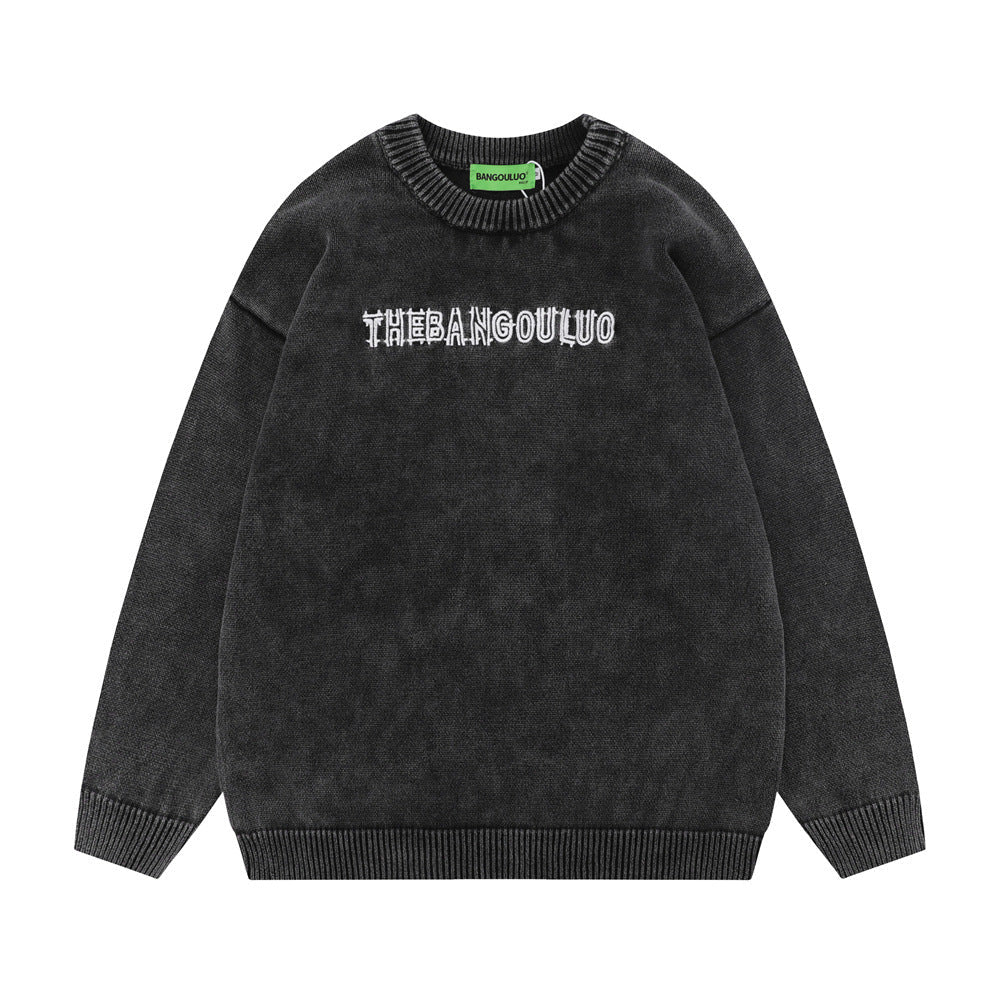Maglione da uomo Valstrend con lettere ricamate, stile lazy e rilassato, tessuto semplice e comodo, vestibilità morbida.