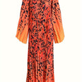 Chic Plus Size Maxi Dress for Women - Casual Long Sleeve with Round Neck, Leopard Print, Machine Washable