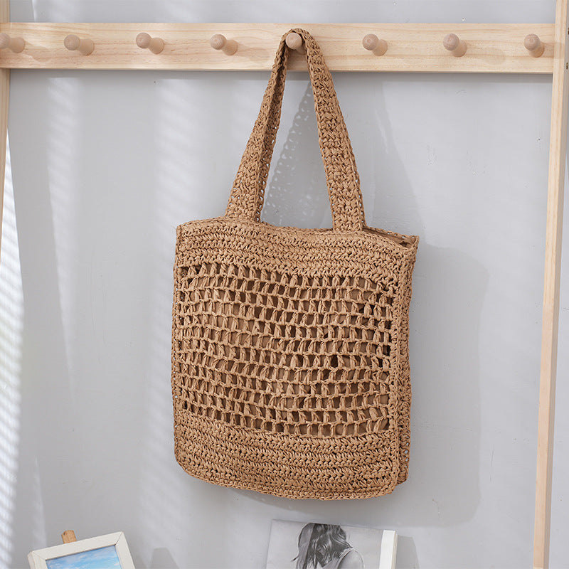 Borsa da spiaggia retrò femminile Valstrend, grande capacità, tessuta a mano in stile artistico, perfetta per vacanze e relax.