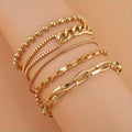 5pcs Elegant Cuban Chain Bracelet Set Punk Style Stackable Multi Layers Hand Chain Jewelry