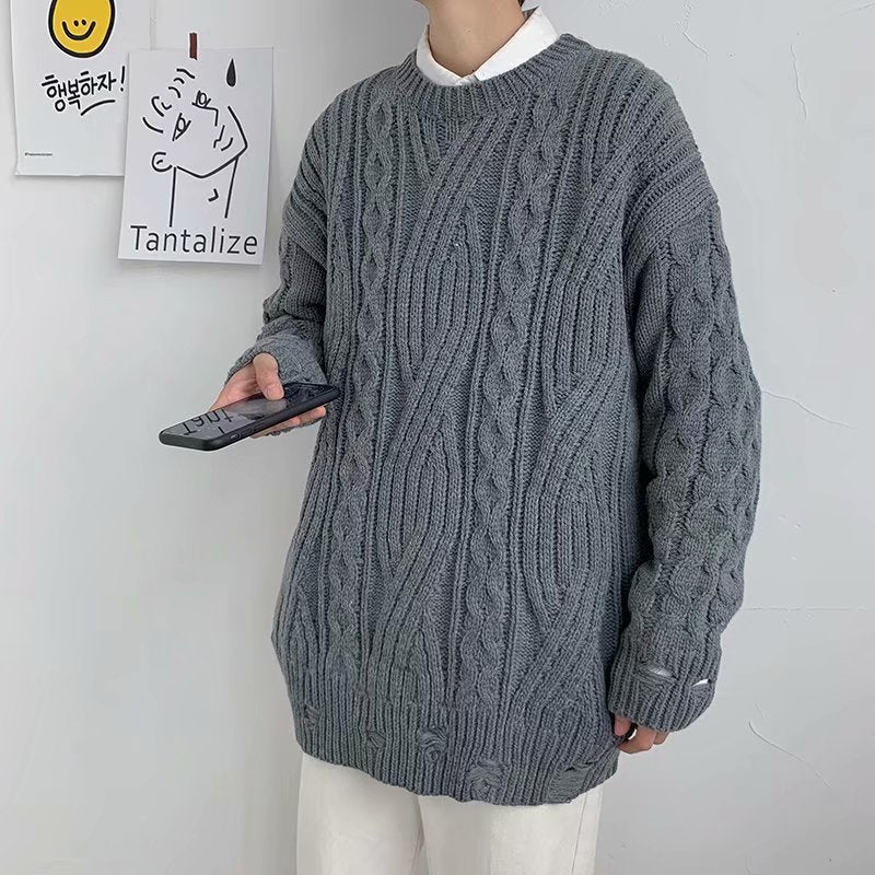 Lazy Sweater Male Loose Hong Kong Style Twist Sweater Knitted Cardigan