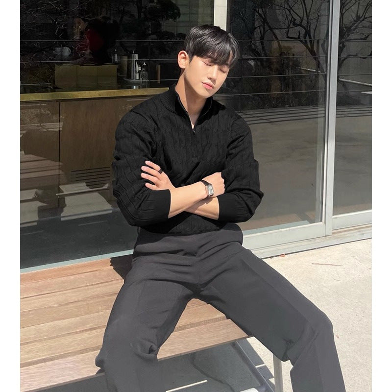 Maglione Valstrend a mezza zip con collo alto, maniche lunghe e stile lazy, in tessuto di alta qualità, ideale per look casual.