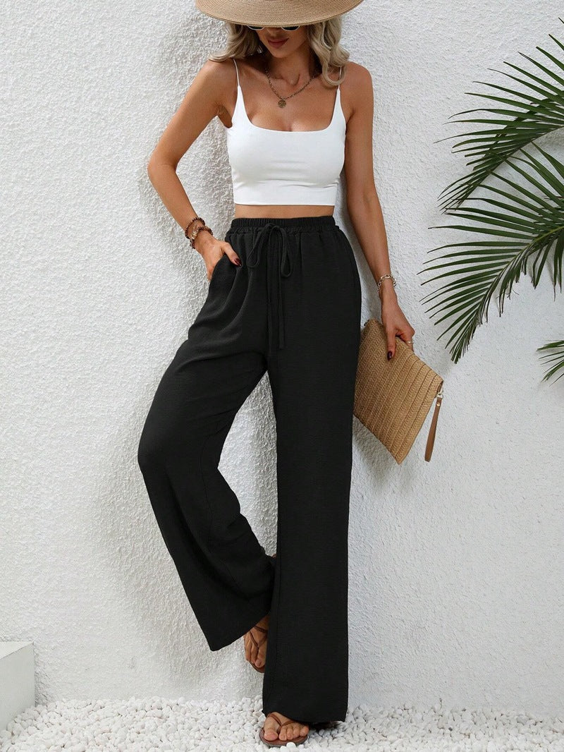 Pantaloni larghi da donna Valstrend, pantaloni casual a gamba ampia, tessuto morbido e comodo, stile rilassato e moderno.