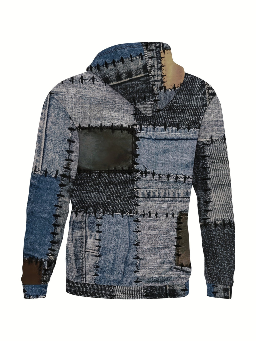Felpa da uomo Valstrend con patchwork geometrico, tasca a marsupio e design casual, morbida e comoda da indossare.