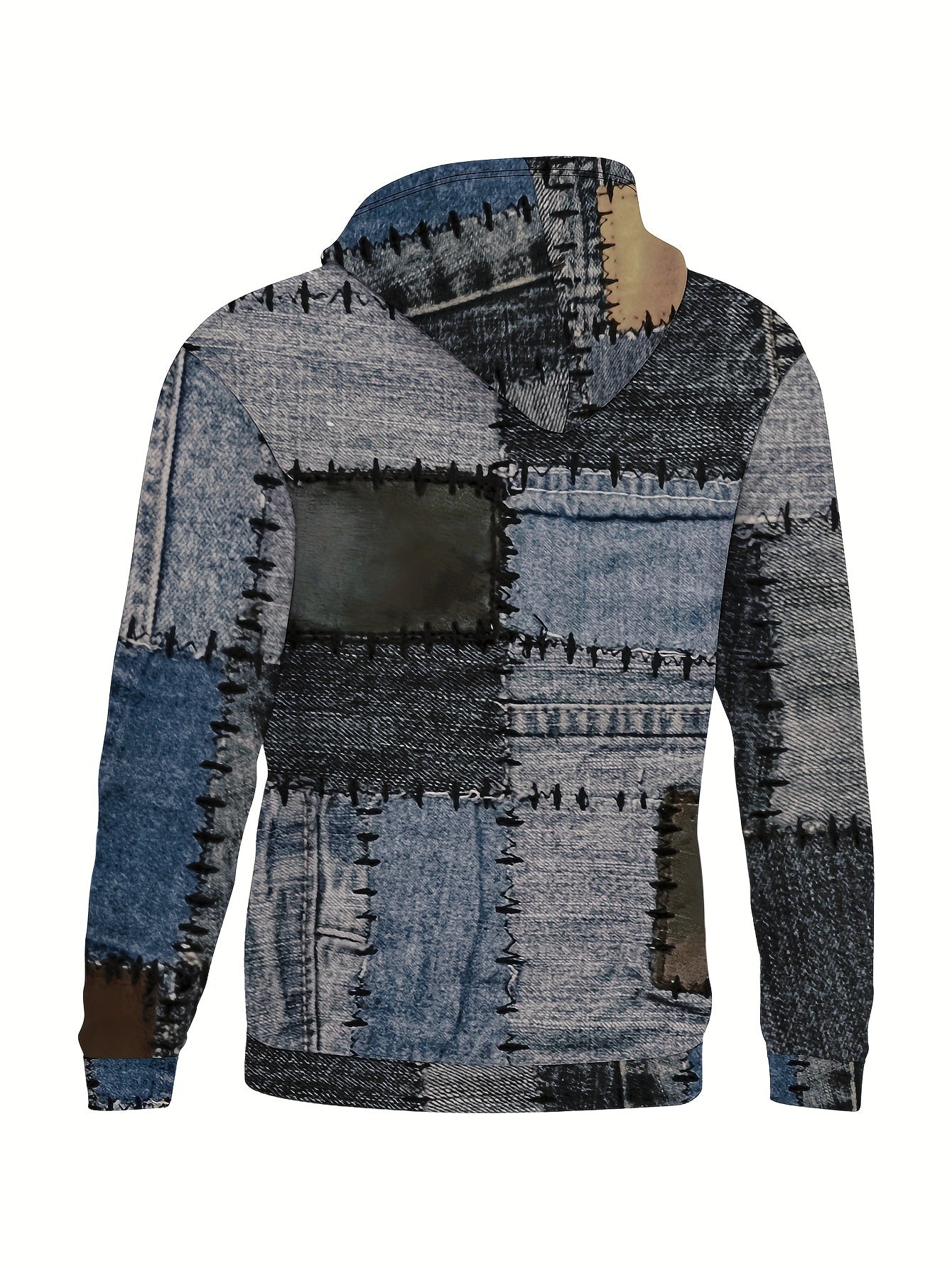 Felpa da uomo Valstrend con patchwork geometrico, tasca a marsupio e design casual, morbida e comoda da indossare.
