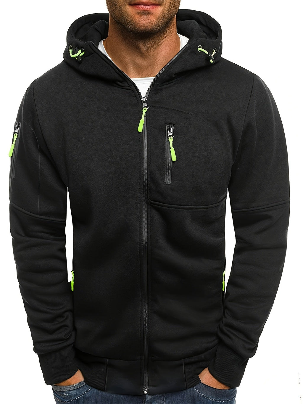 Giacca con cappuccio da uomo Valstrend, giacca sportiva casual con zip, maniche lunghe, ideale per primavera e autunno