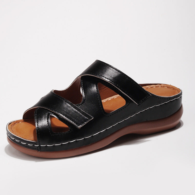 Ciabatte estive con velcro di taglie comode, wedge, stile europeo e americano, marca Valstrend.