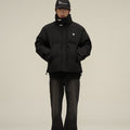 Giacca imbottita in cotone American Retro Valstrend per uomo, stile vintage con cappuccio e zip frontale, vista frontale.