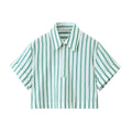 Camicia corta a righe con decorazioni laterali abbinata a pantaloni a righe, stile casual Valstrend shop.