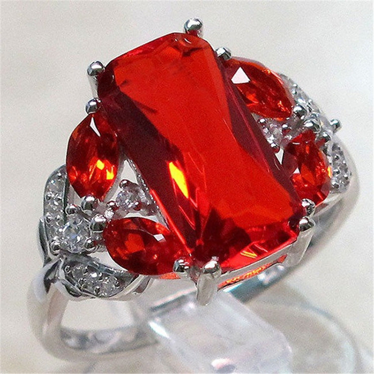 Anello di fidanzamento in argento con rubino naturale a forma di occhio di cavallo, stile europeo e americano, gioielleria Valstrend
