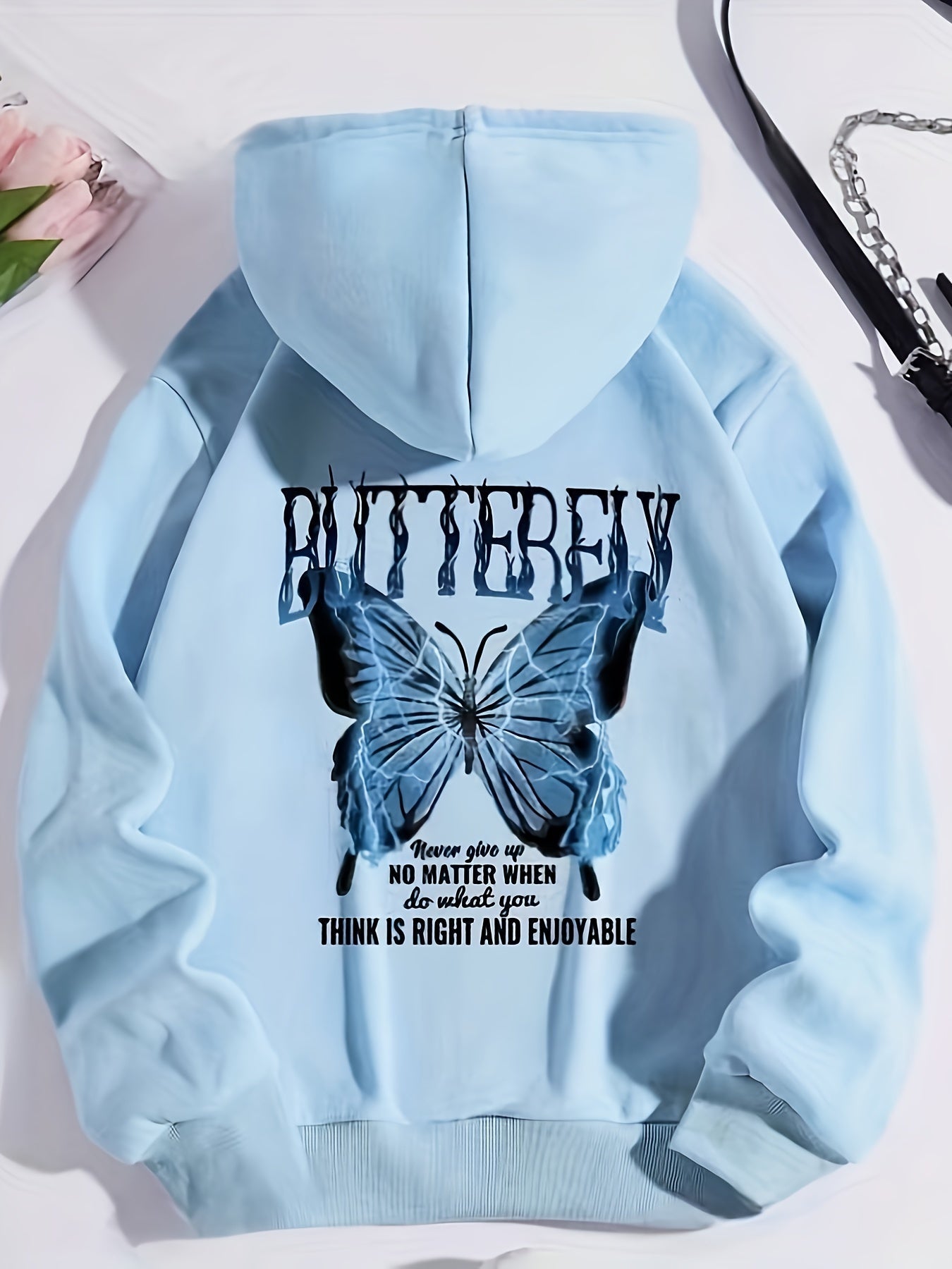 Maglione casual da donna Valstrend con motivo farfalla, tessuto in poliestere morbido, vestibilità rilassata, lavabile in lavatrice.