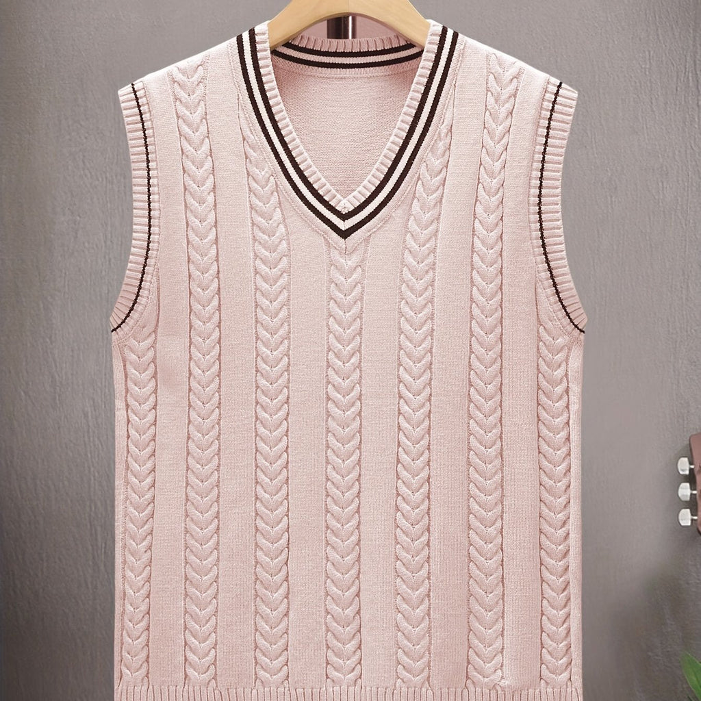 Maglione senza maniche a blocchi di colori per uomo, maglia a righe traspirante con scollo a V, ideale per primavera e autunno.