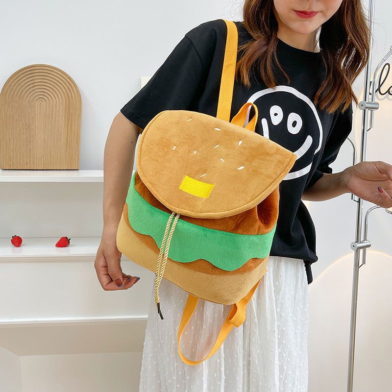 Zaino morbido a forma di hamburger carino, con portamonete in peluche, perfetto per bambini e scolari, marchio Valstrend shop