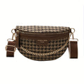 Chic Leopard & Plaid Print Canvas Crossbody Bag with Adjustable Strap - Vintage-Inspired, Zip Closure, Women's Fashion Accessory in Deep Brown/Black, for Autumn, Spring