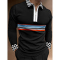 Maglietta polo casual a maniche lunghe Valstrend con design a quadri e cuciture tono su tono, stile comodo e alla moda.