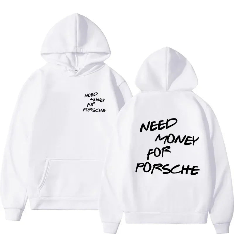 Felpa con cappuccio Valstrend con stampa divertente "Need Money" e lettere, stile casual e alla moda, fronte visibile dell'indumento
