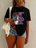 T-shirt nera stampata a maniche corte per bambine Valstrend shop, tessuto morbido e design colorato, vista frontale