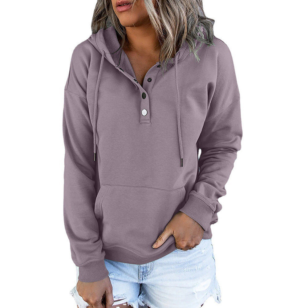 Maglione casual con cappuccio per donna, maniche lunghe e vestibilità ampia, in tessuto morbido e comodo.
