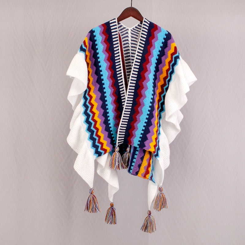 Sciarpa etnica stile viaggio Valstrend, versatile doppio uso, con dettagli colorati e motivi tradizionali in tessuto morbido.