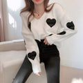 Women's V-neck Heart-shaped Embroidered Sweater Top